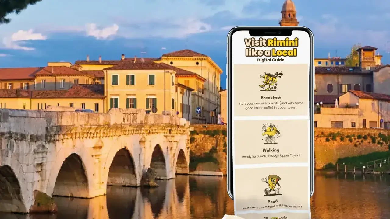 Guida digitale per scoprire cosa vedere a Rimini in un giorno: colazione, passeggiata e cibo locale.