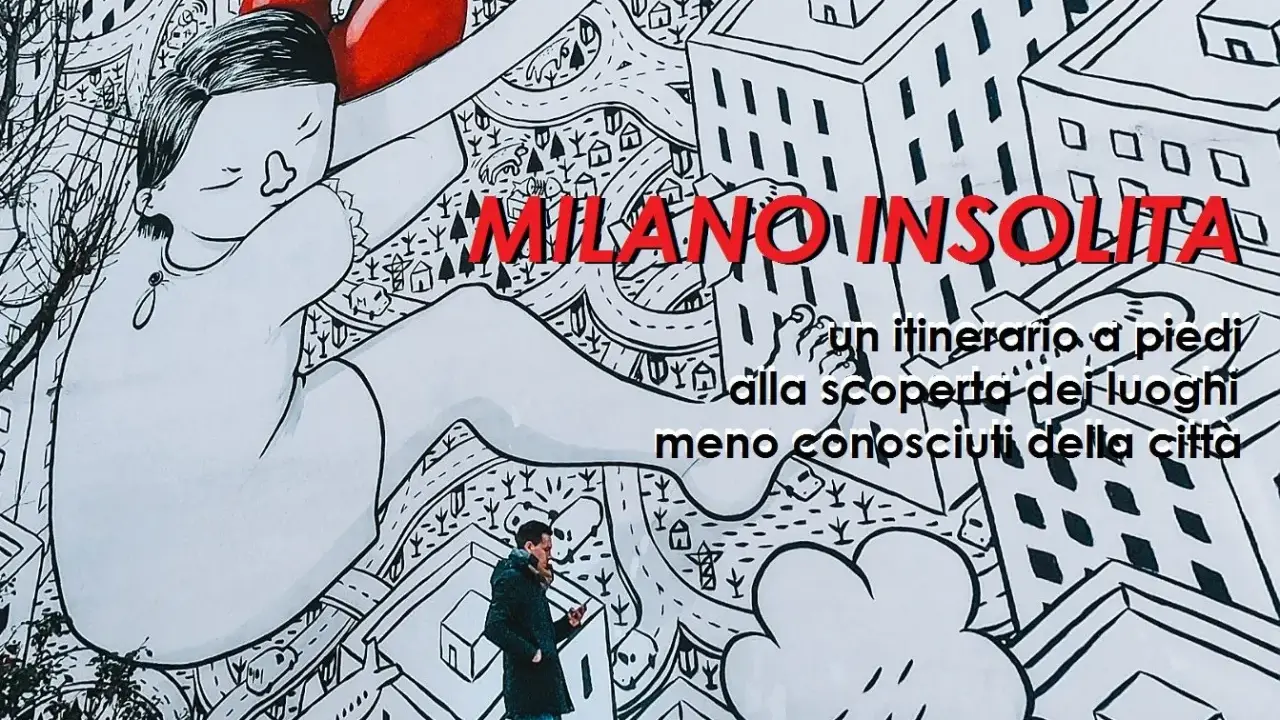 Mural con un itinerario a piedi per visitare Milano a piedi, alla scoperta di luoghi insoliti.