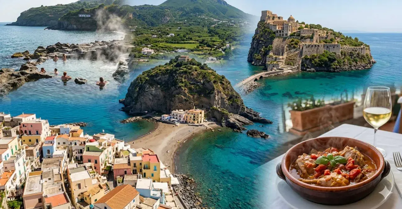 Ischia cosa vedere in un giorno: terme naturali, borgo marinaro, castello medievale e un piatto tipico.