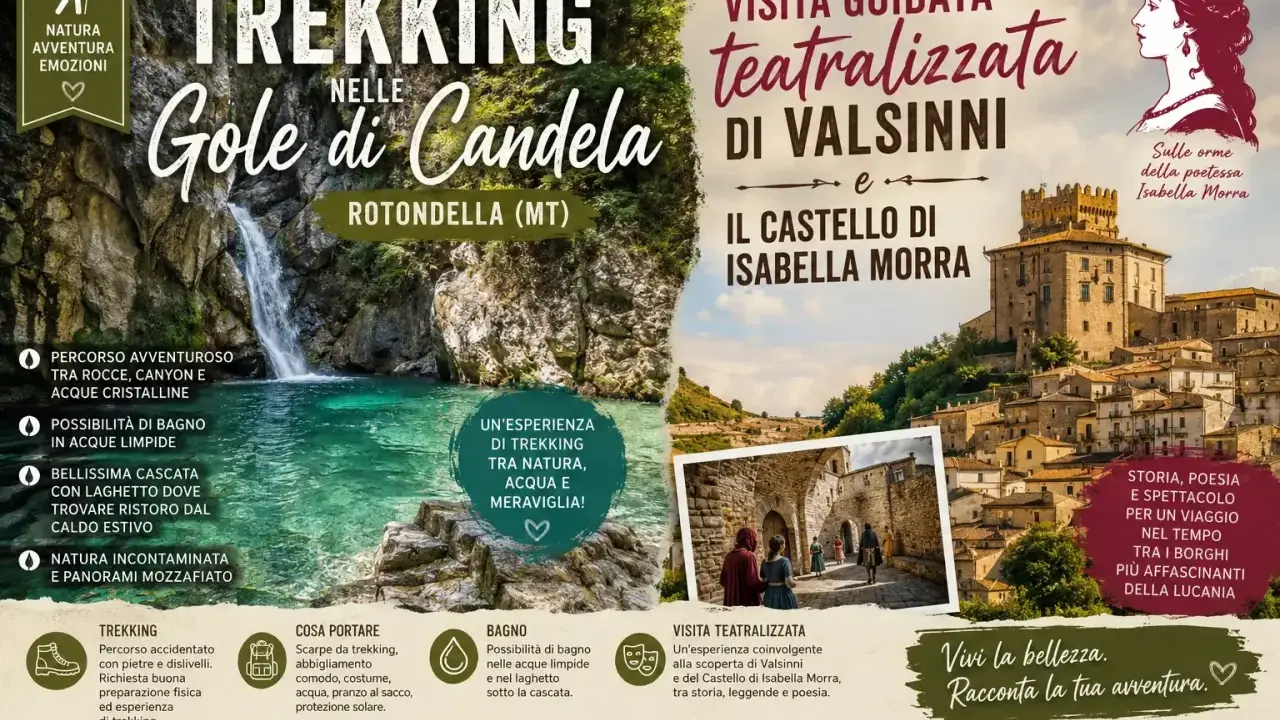 Trekking nelle Gole di Candela e visita teatralizzata a Valsinni: un'avventura indimenticabile tra natura e storia in Puglia.