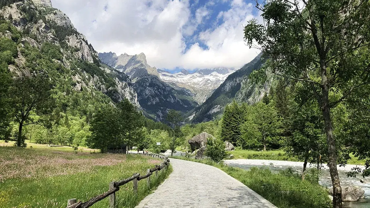 Sentiero in Val Masino, tra prati fioriti e montagne imponenti. Cosa vedere? Natura incontaminata e panorami mozzafiato.