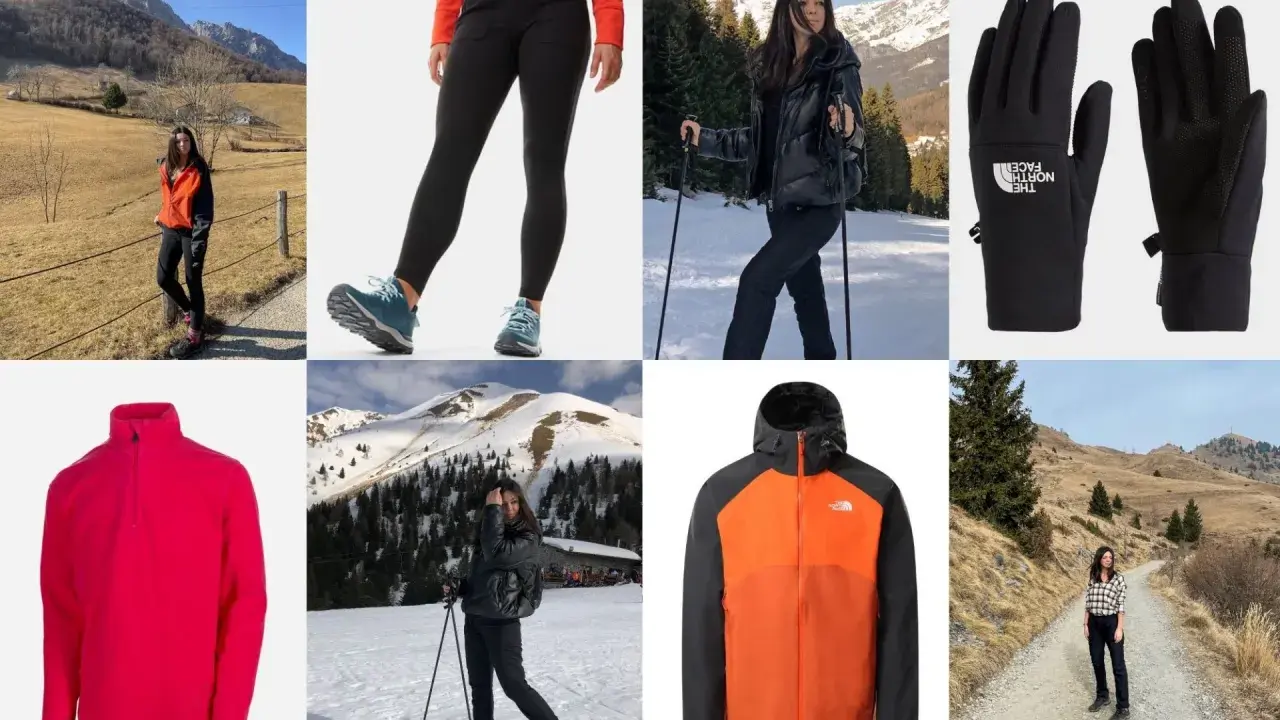 Abbigliamento per camminare in inverno: giacche, pantaloni, guanti e pile per affrontare il freddo in montagna.