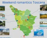 Mappa della Toscana con itinerari per un weekend romantico, inclusi tour cantine toscana, borghi e paesaggi mozzafiato.