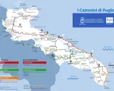 Mappa dei cammini in Puglia, con percorsi della Via Francigena e altri itinerari.