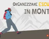 Organizzare un'escursione in montagna è un'avventura entusiasmante. Una persona con zaino cammina tra le vette innevate.