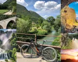 Ciclisti sul **Spoleto Norcia trail**: ponti, cascate, tunnel e panorami mozzafiato.