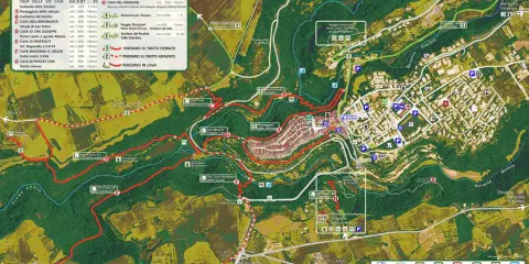 Mappa delle Vie Cave e sentieri, con itinerari che attraversano il centro storico Pitigliano e le sue necropoli.