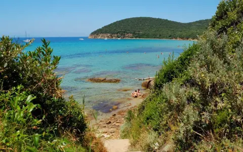 Spiaggia incantevole, una località balneare in provincia di Grosseto, con acque cristalline e vegetazione mediterranea.