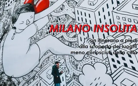 Mural con un itinerario a piedi per visitare Milano a piedi, alla scoperta di luoghi insoliti.