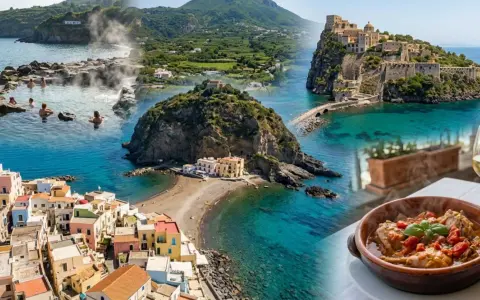 Ischia cosa vedere in un giorno: terme naturali, borgo marinaro, castello medievale e un piatto tipico.