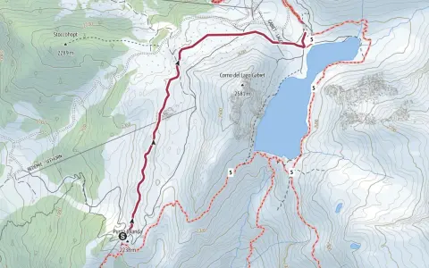 Mappa escursionistica che mostra come arrivare al rifugio Gabiet, con sentieri segnati e altitudini.