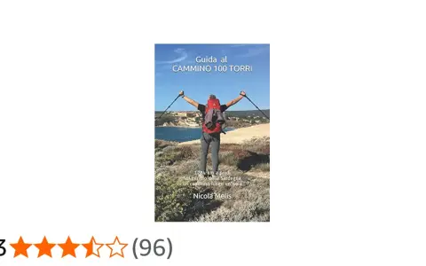 Copertina libro "Guida al Cammino 100 Torri", con escursionista che guarda il mare.