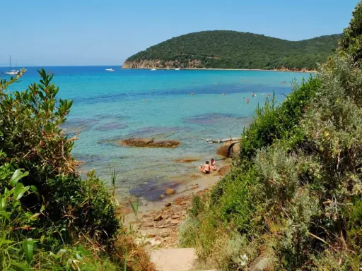 Spiaggia incantevole, una località balneare in provincia di Grosseto, con acque cristalline e vegetazione mediterranea.