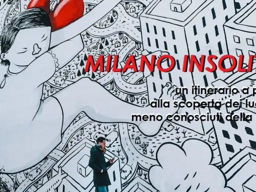 Mural con un itinerario a piedi per visitare Milano a piedi, alla scoperta di luoghi insoliti.
