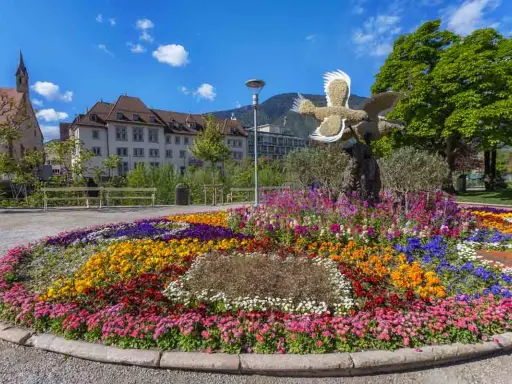 Un tripudio di fiori colorati in un parco di Merano, ideale per scoprire cosa vedere a Merano in un giorno.