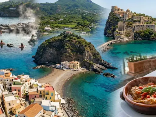 Ischia cosa vedere in un giorno: terme naturali, borgo marinaro, castello medievale e un piatto tipico.