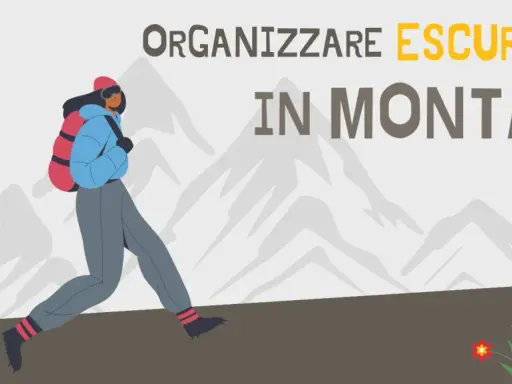 Organizzare un'escursione in montagna è un'avventura entusiasmante. Una persona con zaino cammina tra le vette innevate.