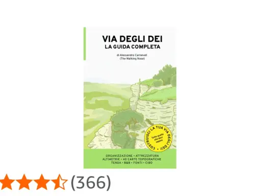 Guida completa per la Via degli Dei in 4 giorni. Illustrazione di un paesaggio montano con un escursionista.