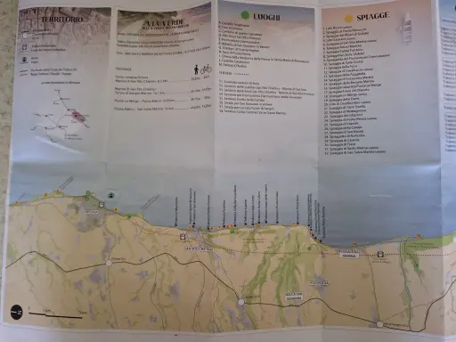 Mappa della Via Verde della Costa dei Trabocchi, con sentieri, spiagge e luoghi d'interesse lungo la costa.