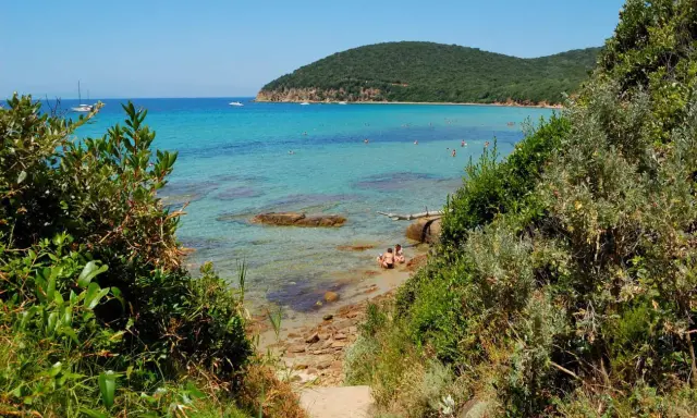 Spiaggia incantevole, una località balneare in provincia di Grosseto, con acque cristalline e vegetazione mediterranea.