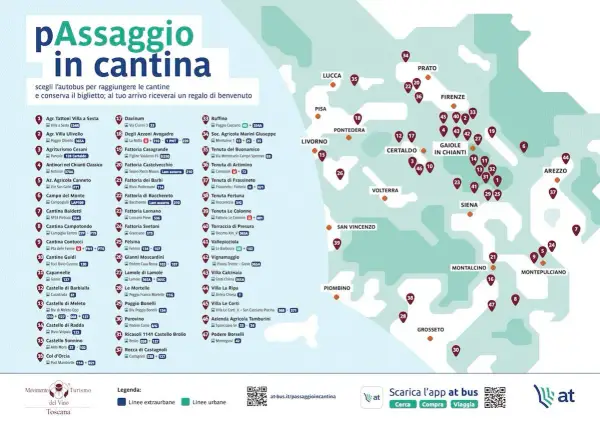 Mappa delle cantine in Toscana, con indicazioni per raggiungerle in autobus. Un viaggio enogastronomico tra le colline.